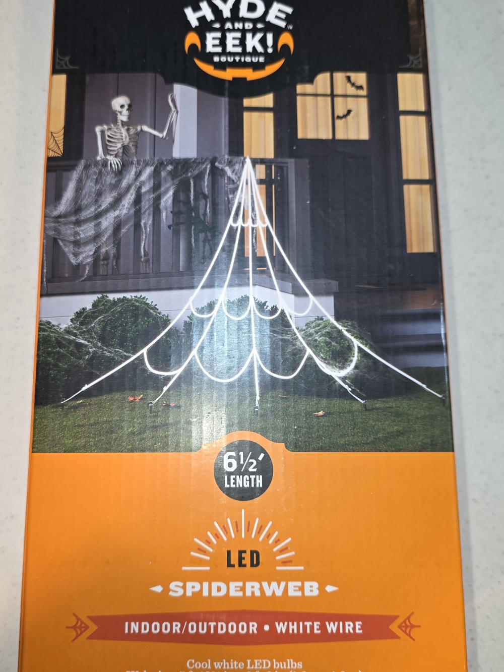 White LED Spiderweb - 6.5' Halloween Decoration